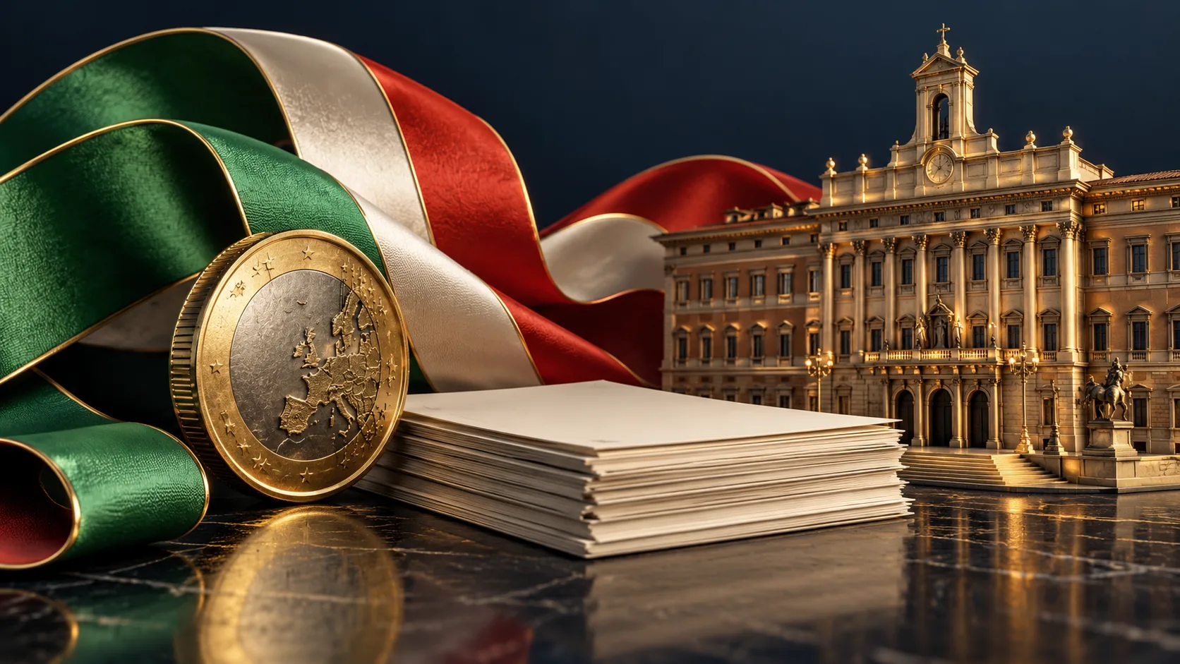 KI-generierte Symbolillustration zum Thema: Italiens Haushaltsplan: Wer entlastet werden soll und wer die Rechnung trägt